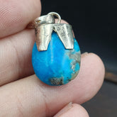 Beautiful Natural Blue Turquois Cab Sterling Silver Pendant